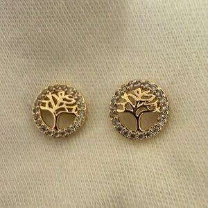 14k Gold plated cubic zirconiaTree of Life Elegant Women’s Classic Stud Earrings